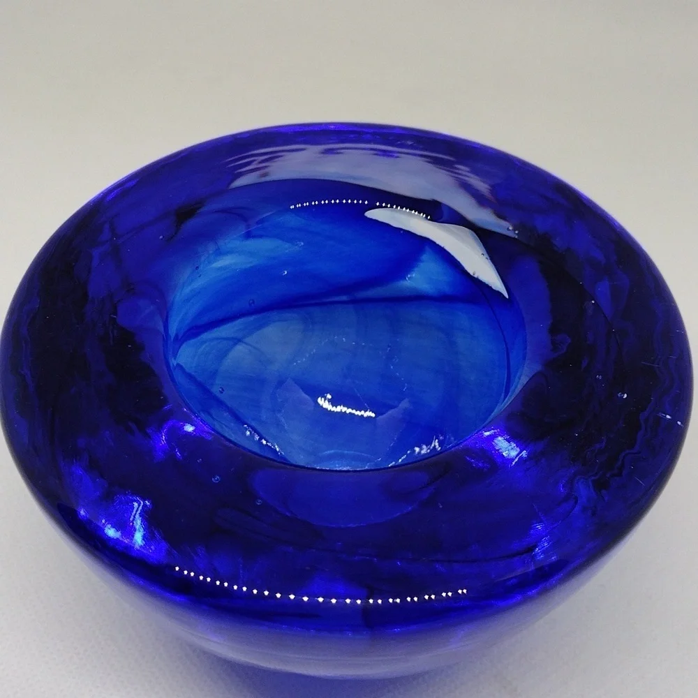 Cobalt‎ Blue Swirled Art Glass Votive Candle Holder